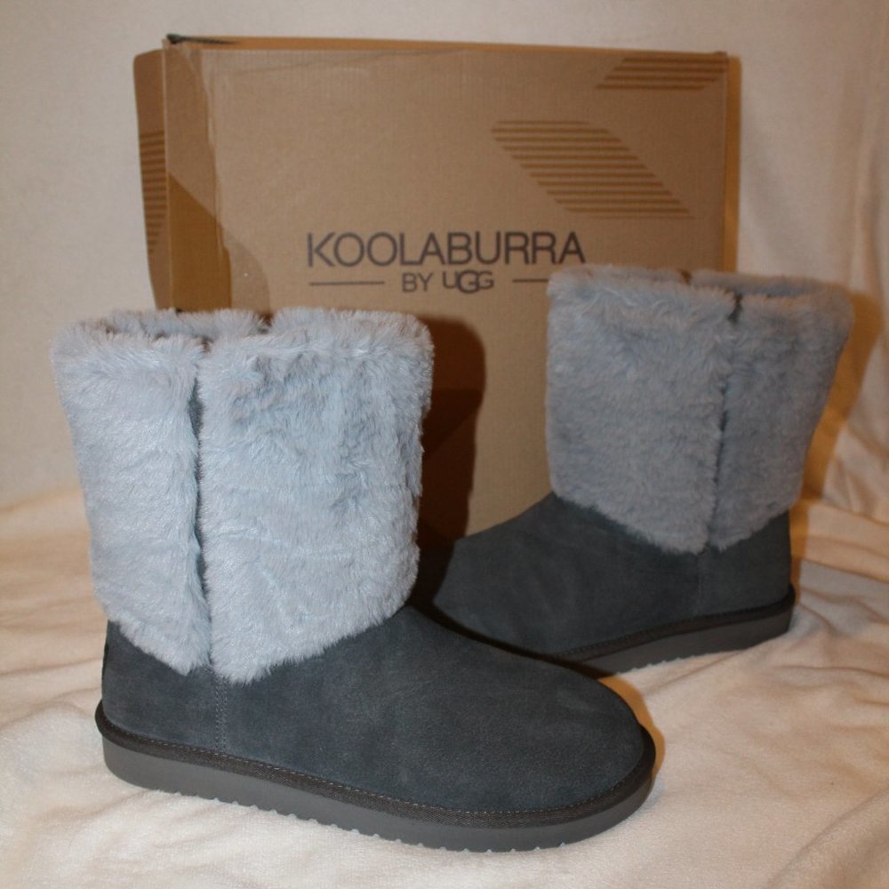 NIB UGG KOOLABURRA WOMEN'S GRAY CLASSIC SHORT‎ FUR CUFF WINTER BOOTS